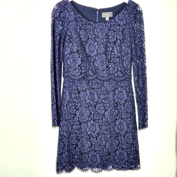 Vera Wang Cocktail Wedding Evening Scalloped Lace Navy Blue Dress Size 2 - Picture 1 of 10